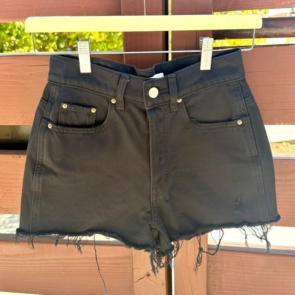 PACSUN Baggy Jean Shorts Size 24 Black Button Fly Classic Vintage Style